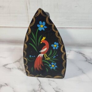Vintage Iron Hand Painted Cast‎ Iron - Folk Art Bird Floral Decor